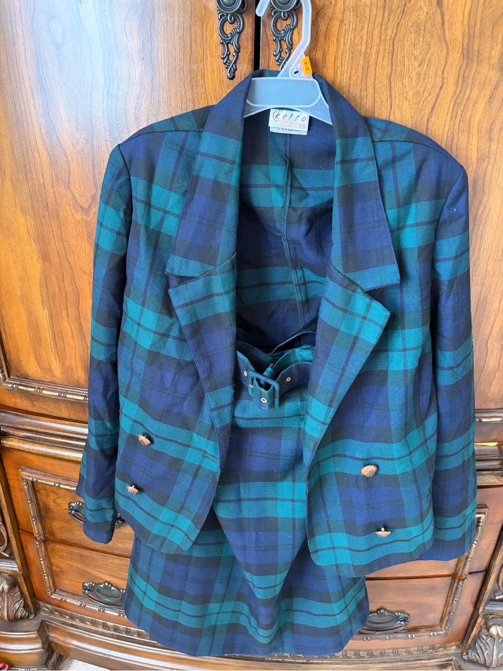 Green & Navy Plaid Women's Blazer Jacket